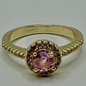 Estate sz5.75 Pink morganite & Diamond halo engagement Ring solid 10k pass 2.32g